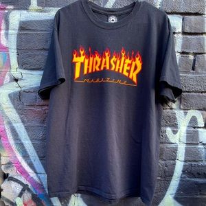 GUC Authentic Thrasher Magazine Orange Flame Logo Black T-Shirt Size XL